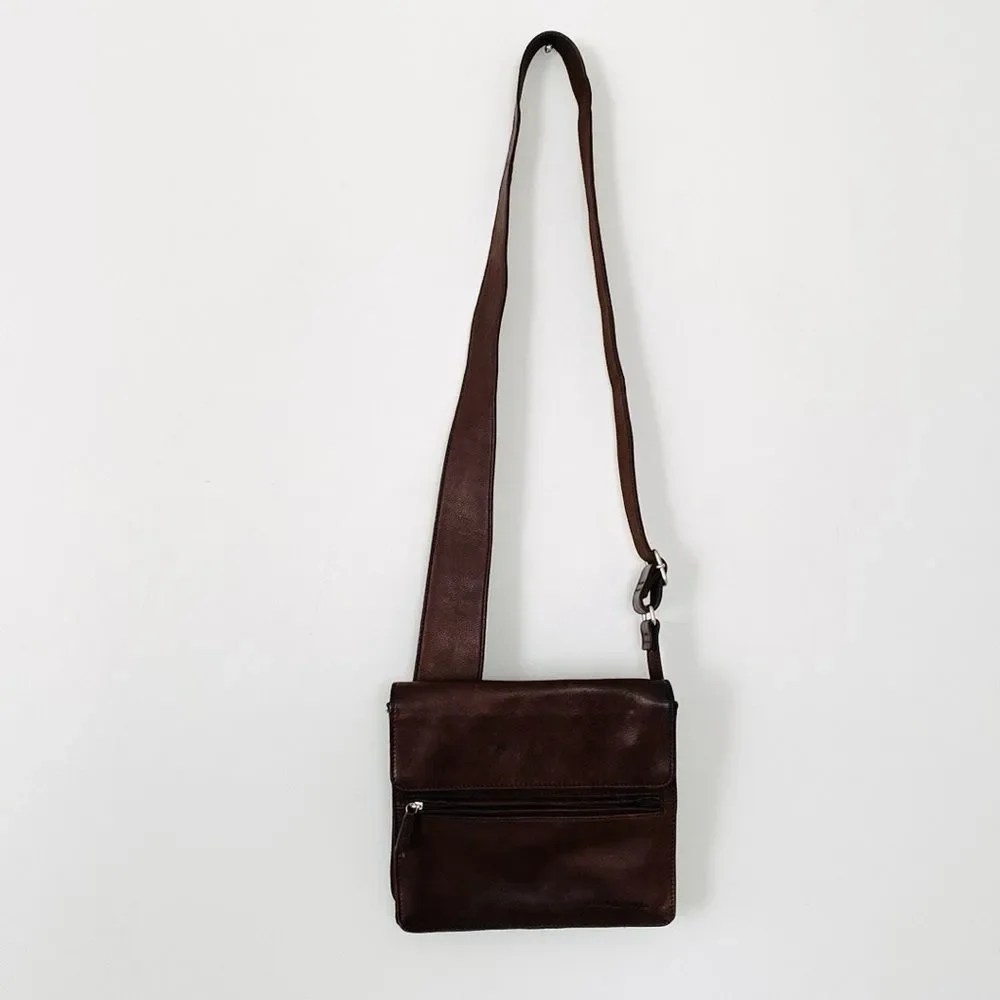 VTG Fossil Dark Brown Leather Messenger Bag Unisex Boho Casual Street Coastal